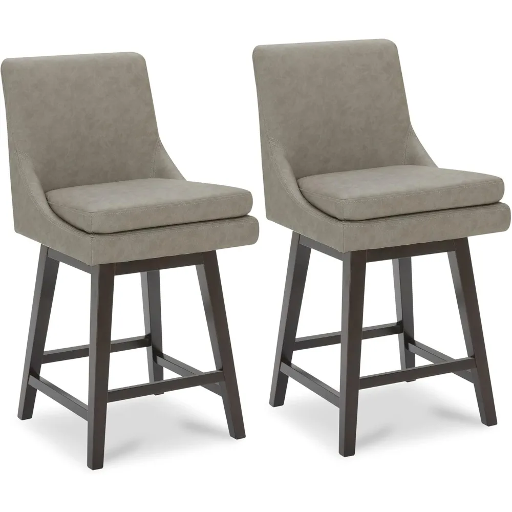 Counter Height Swivel Barstool with Back Set of 2, FSC Certified Upholstered Faux Leather Swivel Bar Stool, 26.8