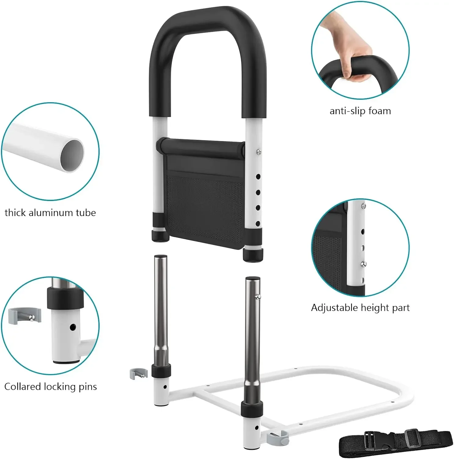 Senior Bed Safety Rail, Medical Bed Assist Grab Bar Storage Pocket, Bedside Fall Prevention Mobility Aid, Hand Guard Bar Handles