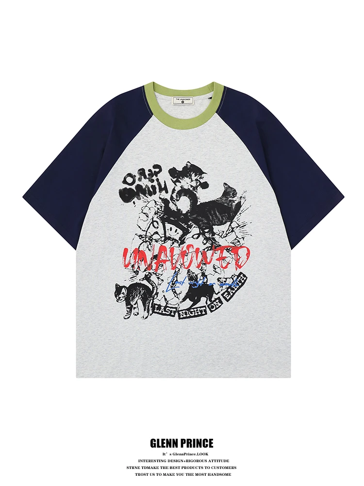 

GPstudio American Fun fiti Splice Shoulder Sve Мужская летняя футболка с коротким рукавом, хлопковая, свободного кроя, дышащая, с круглым вырезом...