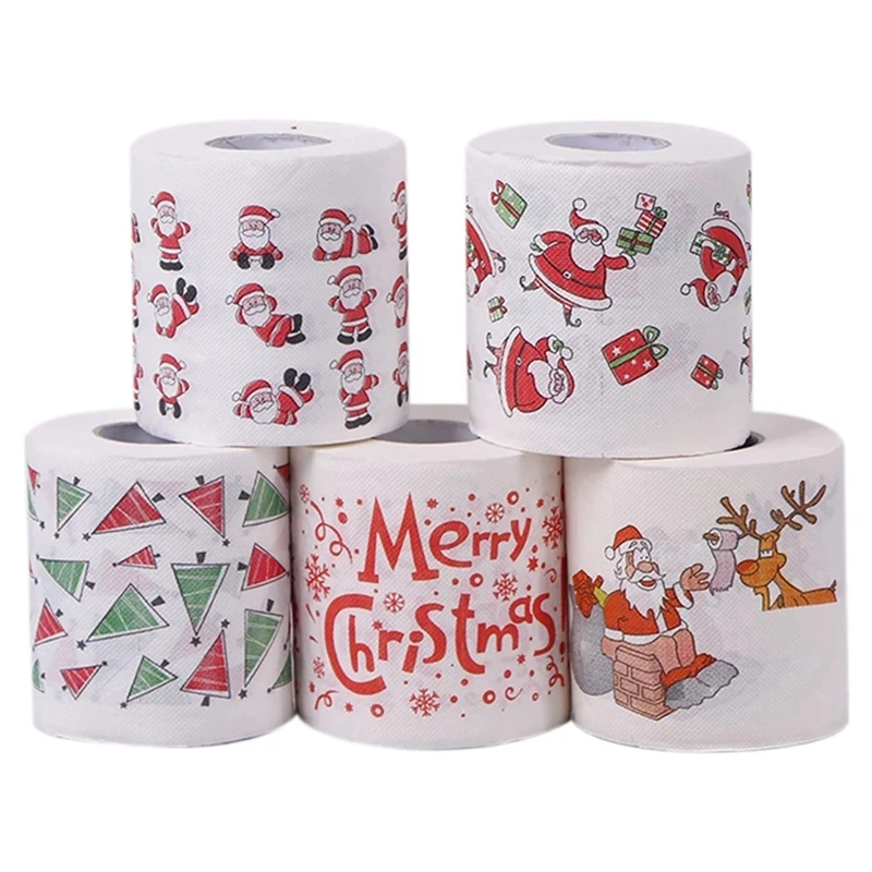 

5 Styles Santa Claus Paper Roll Tissue Paper Towels Christmas Decorations Xmas Santa Office Room Toilet Paper 20 Roll