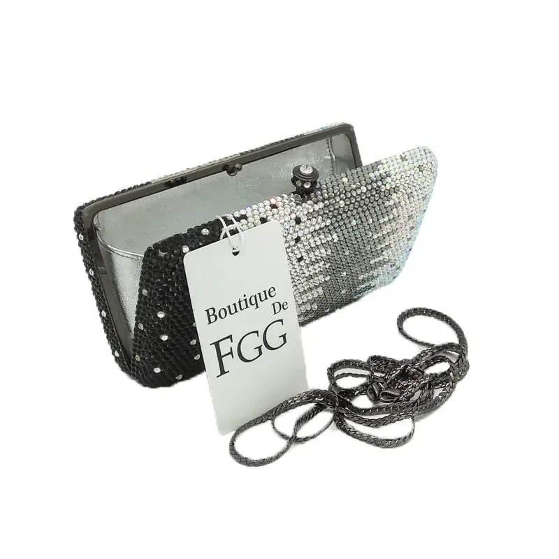 Boutique De FGG สีดําสีผู้หญิงคริสตัลคลัทช์กระเป๋างานแต่งงาน Rhinestone กระเป๋าถือเจ้าสาว Minaudiere กระเป๋า