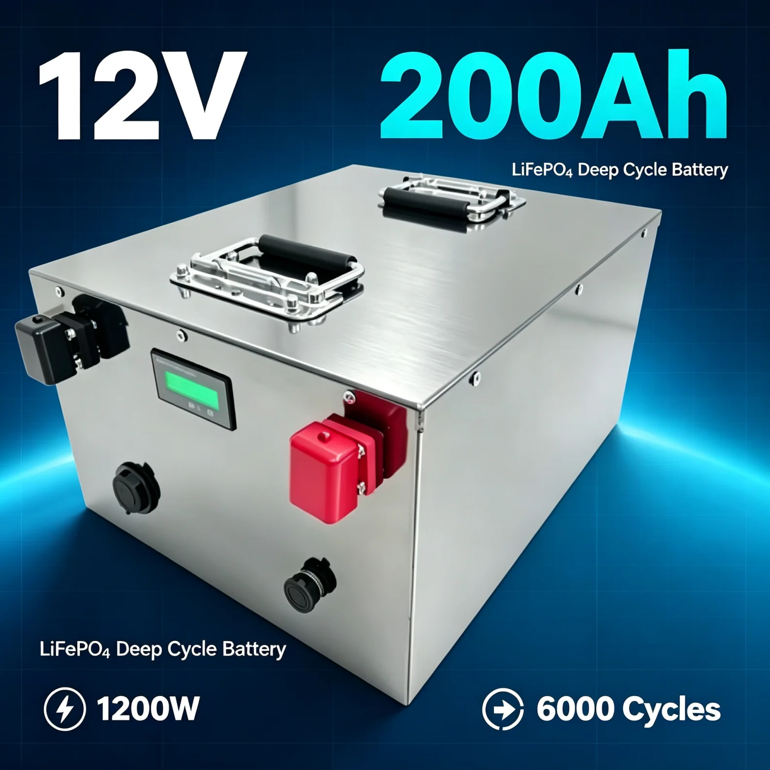 12V 200Ah LiFePO4 Deep Cycle Battery for Solar Panel Storage Off-Grid RV Marine Camper Van BMS 6000 Cycles High Performance •