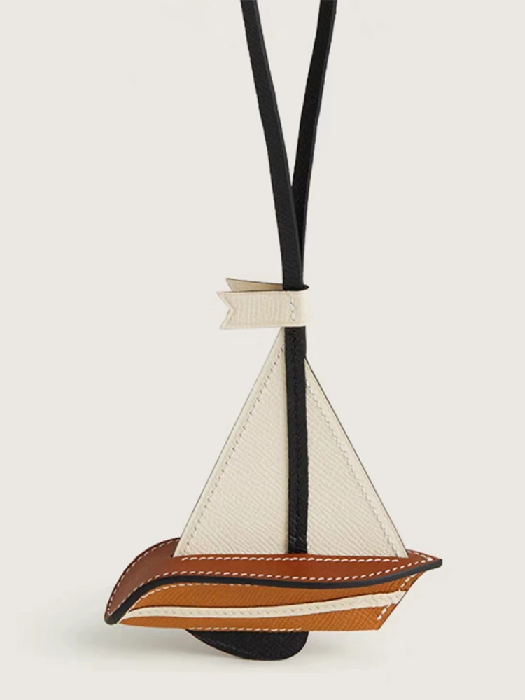 Newly Sailboat Bag Charms Pendant Smooth Sailing Handmade Genuine Cowhide Car Hanging High Quality Key Chain Bags Accessories