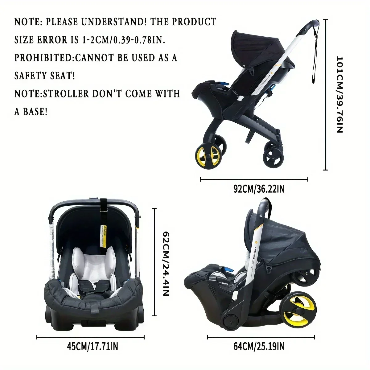 3 in 1 Baby Stroller with 360 Swivel Wheel Double Brake High Landscape Lightweight Foldable Two-way Baby Stroller for Infant