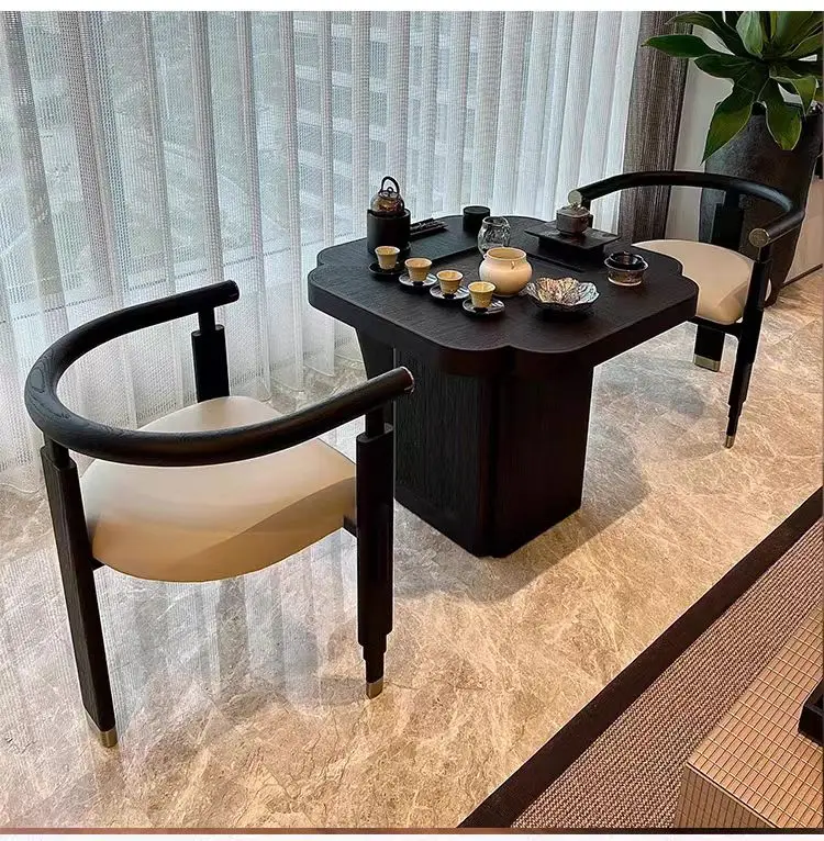 New Chinese tea table high-end small household solid wood tea table black stone surface small tea table