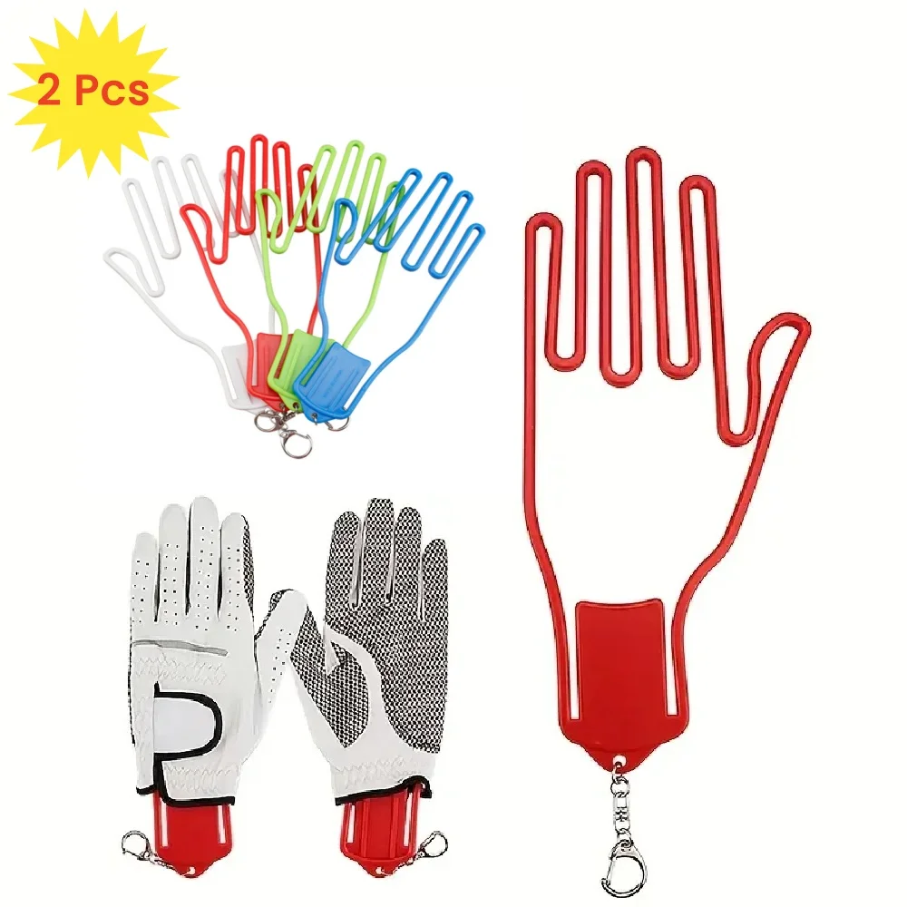 2Pcs Golf Gloves Stretcher Holder Keeper Gloves Frame Support ABS Rack Dryer Gloves Shape Hanger with Key Chain Golf Accessories