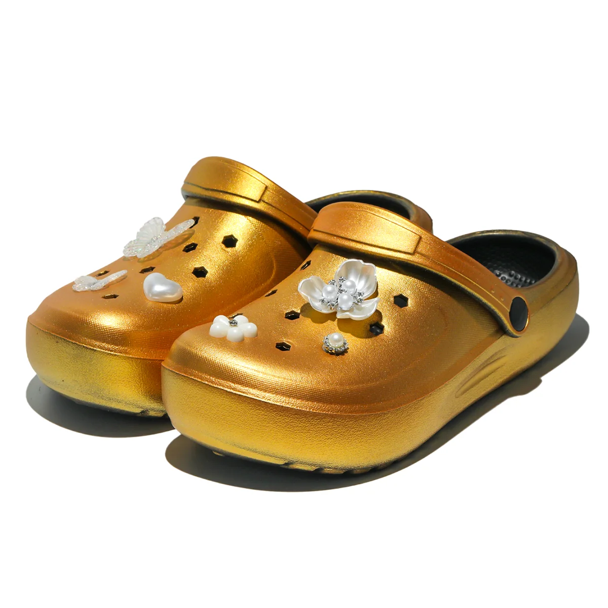 

Золотистые модные женские сабо с декоративными элементами, легкие садовые туфли-трансформеры, удобные женские нескользящие пляжные туфли 666