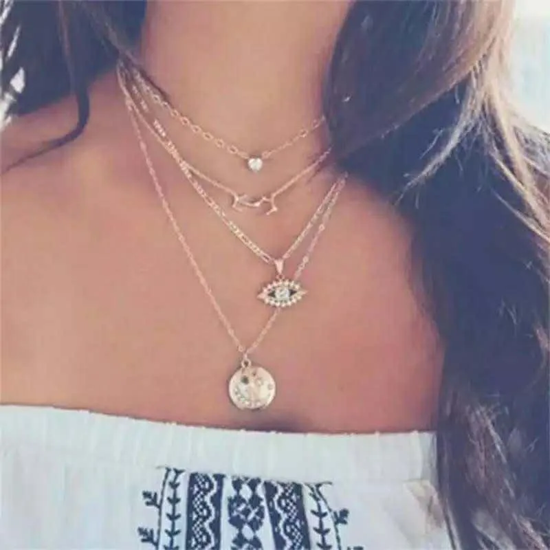 New INS Style Round Shape Pendant Neck Chain Geometry Multi Layer Necklace For Women Trendy Jewelry Party Gifts