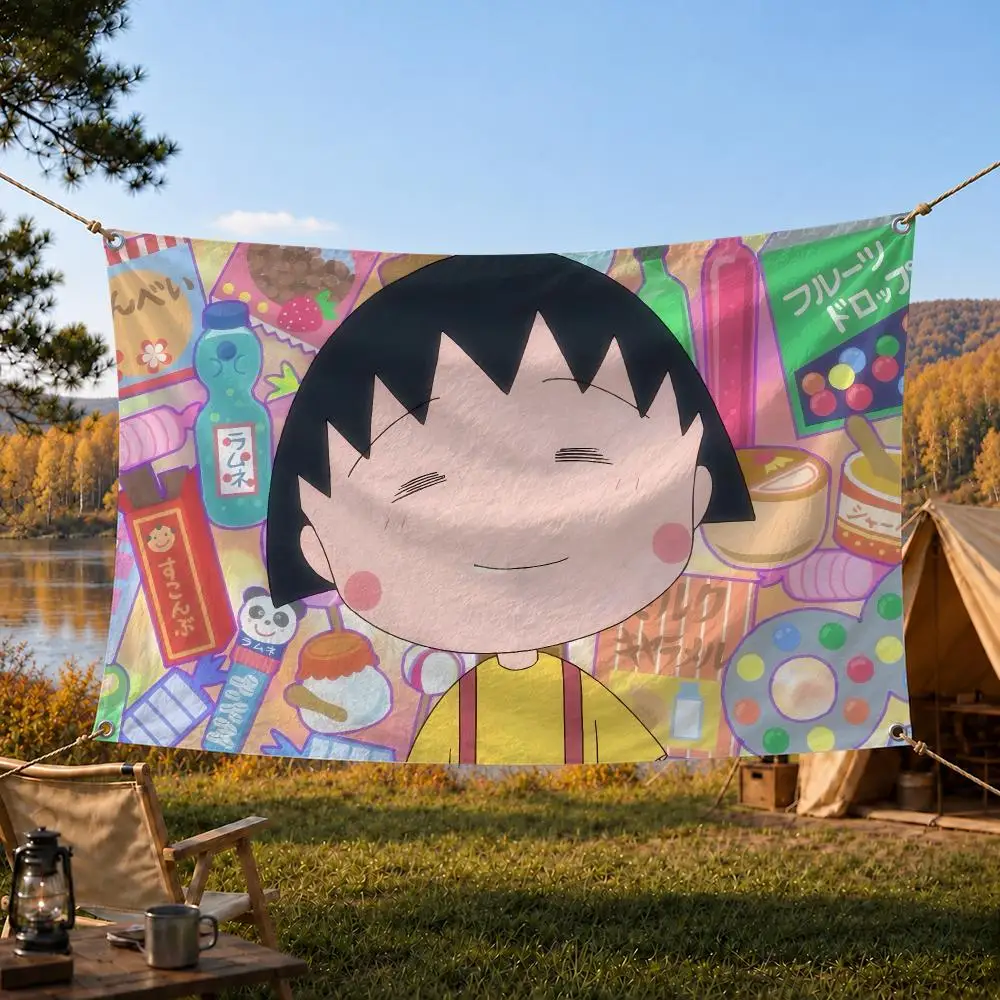 Chibi Maruko Anime 90s Classic Style Flags Home Yard & Garden Decor Banner - Indoor Outdoor Wall Hanging Flag