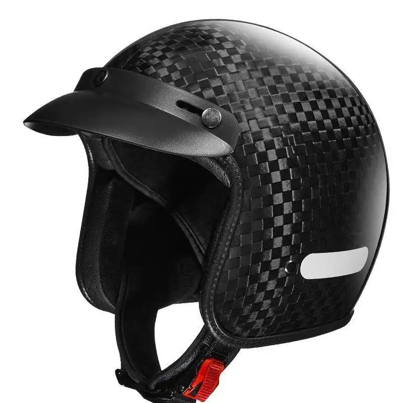 

Casque Moto Carbon Fiber 3/4 Open Helmet Half Face with Sun Visor Vintage Jet Style capacete DOT Approved Retro Motorcycle