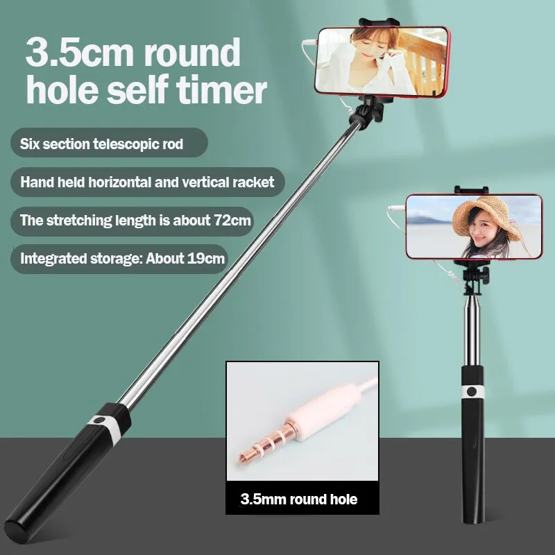 Cl02 Mobile Phone Selfie Pole Line Control Telescopic Tube Tourism Selfie Magic 3.5 Interface Universal Selfie Stick With Line