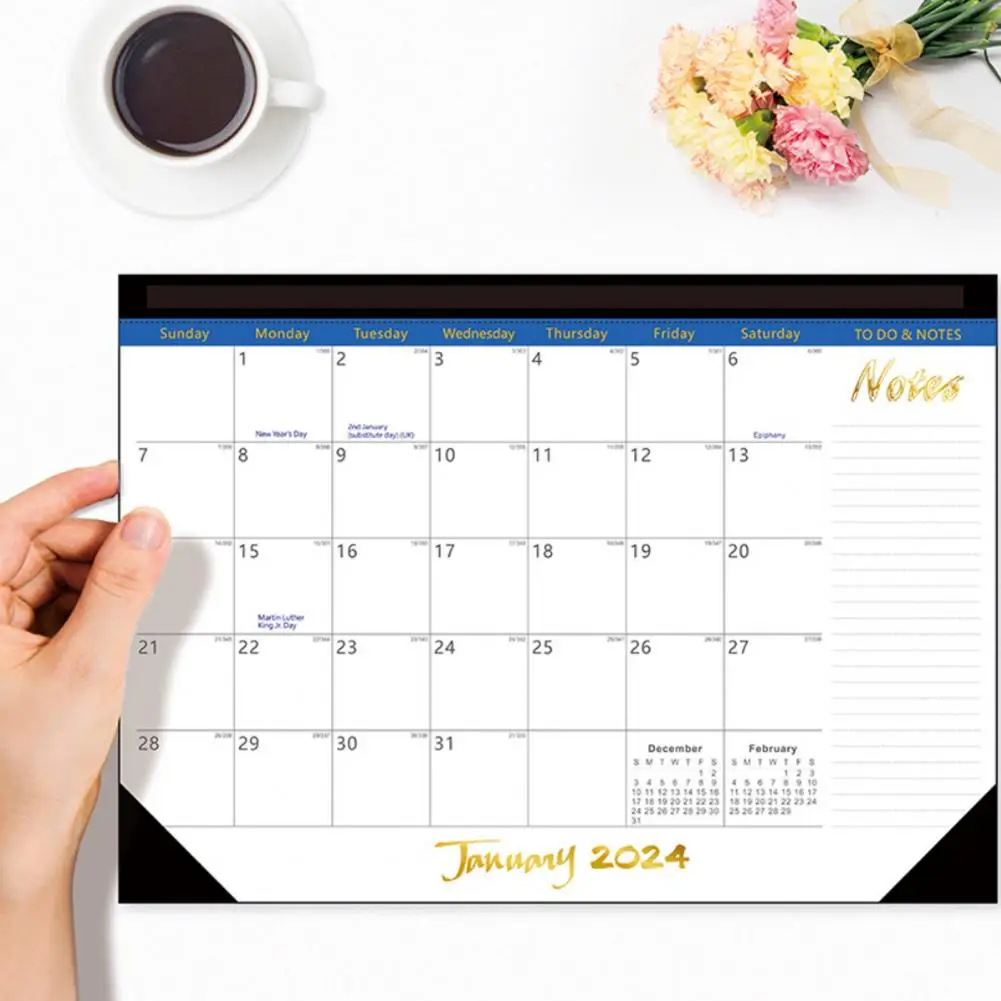 Kalender dinding kalender tahunan tahan lama mudah dibaca 18 bulan kalender dinding Desktop untuk 2024.1 2025.6 bahasa Inggris serbaguna