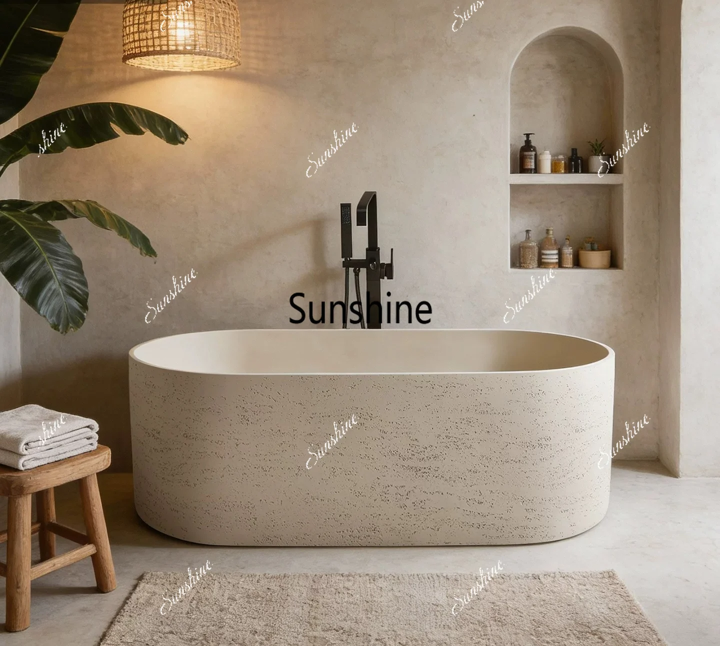 Wabi sand wind artificial stone integrated independent creative personalized art travertine bathtub