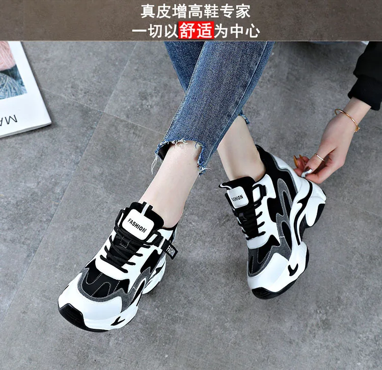 2023 Women's Dad Shoes New Korean Edition Thick Sole Slope Heel Inner Heightening Casual Sports High Top Cotton Single Shoes