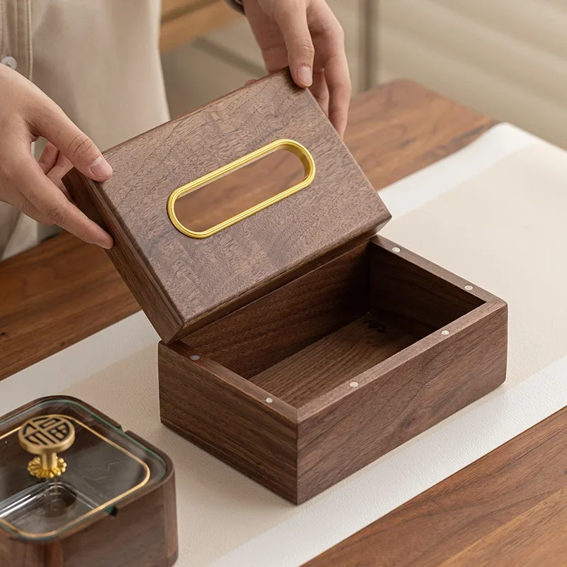 

Black Walnut Tissue Box Household Creative Magnetic Cover Suction Paper Box Luxury Restaurant Table Kleenex Storage Box Ashtray