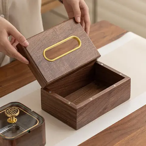 Black Walnut Tissue Box Household Creative Magnetic Cover Suction Paper Box Luxury Restaurant Table Kleenex Storage Box Ashtray