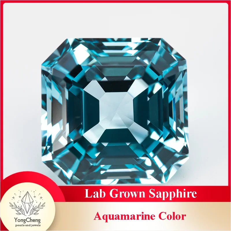 

Lab Grown Sapphire Square Asscher Cut Aquamarine VVS1 Gemstone Charms DIY for Jewelry Making Material Selectable AGL Certificate