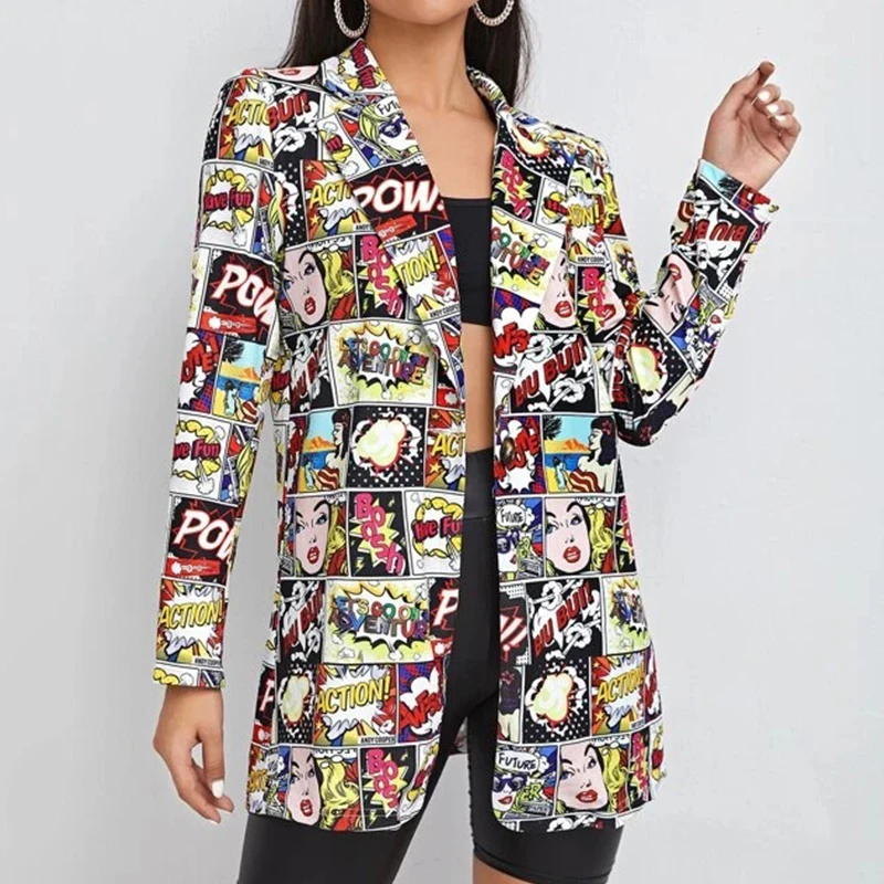 Fashion New Print Blazer Women\'s Vintage Letter Irregular Jacket High Street Elegant Women\'s Jacket Women Clothing