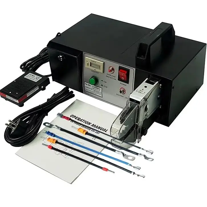 electric terminal crimping machine is capable of crimping various types of terminals and is equipped with 7 crimpi