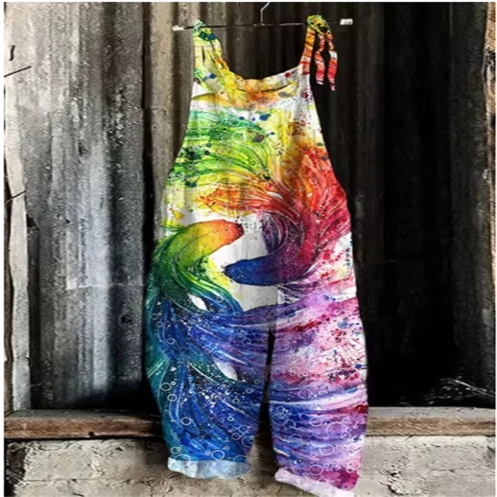 202 Summer Women's Breathable One-Piece Pants, 3D Cartoon Chicken Print Trendy Daily Casual Comfortable One-Piece Pants