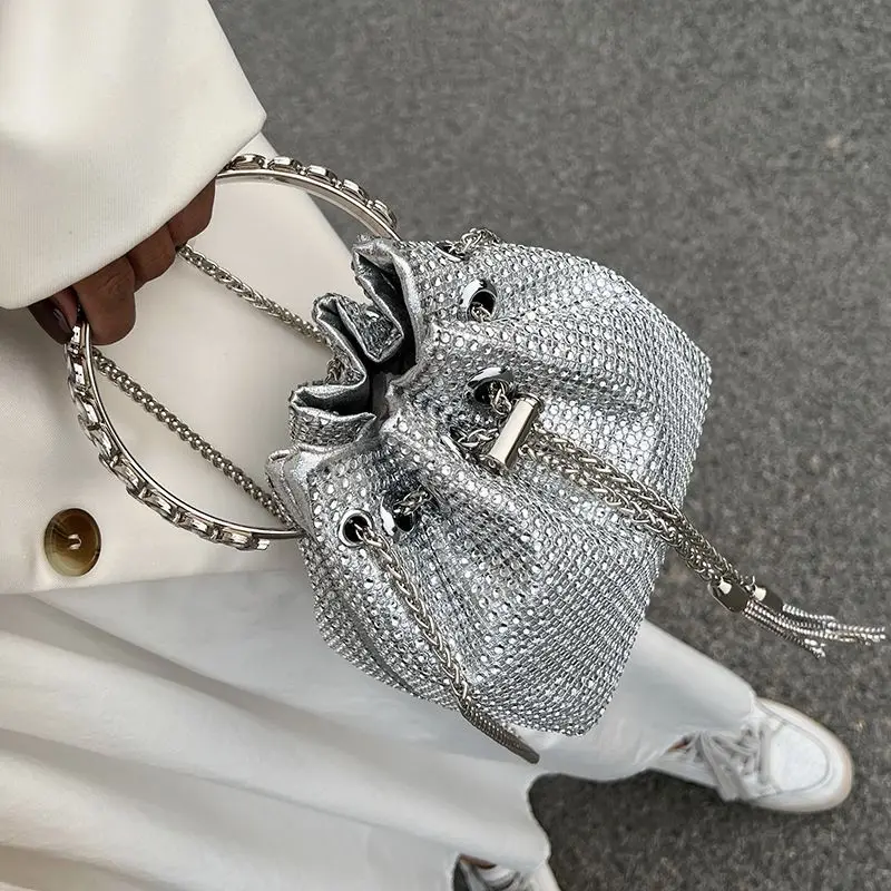 Elegant Rhinestone Evening Bucket Bag, Formal Banquet Handbag, Dinner Purse For Women Wedding Party Prom