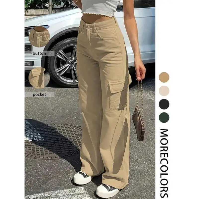

ex Casual Pants High Waist Straight Leg Neutral Color Flip Cover Men's Women's Casual Trousers Faionable All-Match