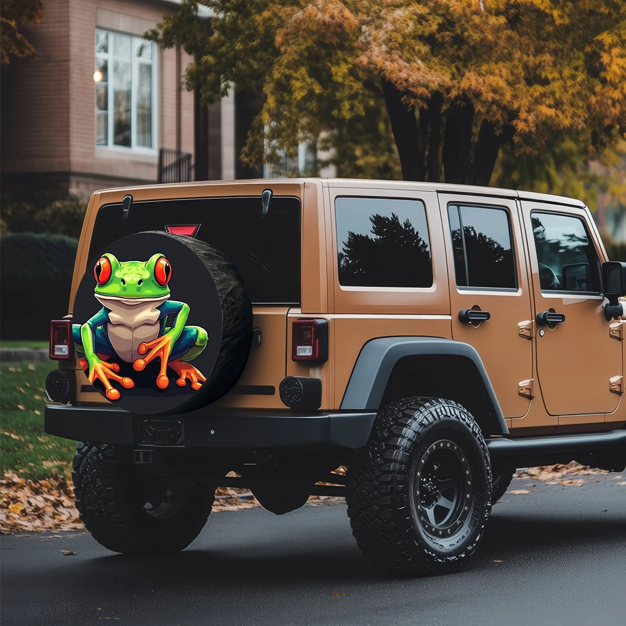 Fit SUV, Truck, Jeep, RV Tire Cover with Cute Green Frog Design - Heavy-Duty All-Terrain Protection, Scratch & Impact Resistant,