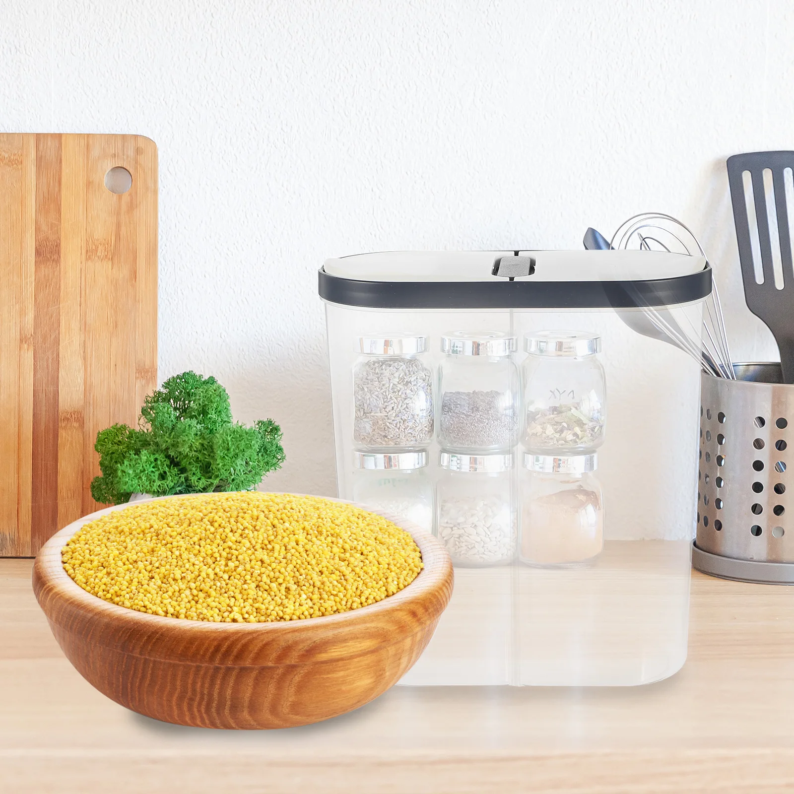 

Airtight Rice Container Large Capacity Sealed Bin Bucket For Grain Cereal Beans Flour Food Divider Compartment Pp Material
