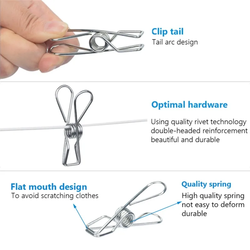 10/20/40/100 Pegs Clothespin 5/6cm Clips Washing Hang Pins Wire Clamp Home Storage Tool Stainless Steel Clips Clothes Organizer