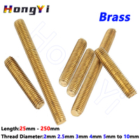 M2-M10 Brass Thread Rod Metric Bolt Full Thread Shaft Rod Bar Stud M2 M2.5 M3 M4 M5 M6 M8 M10 Length 25mm - 250mm