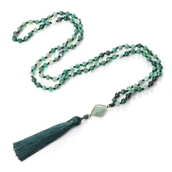 Bohemian 108 Mala Beads Tassel Necklaces Women Natural Green Stripe Onyx Stone Beads Prayaer Necklace Handmade Yoga Jewelry Gift