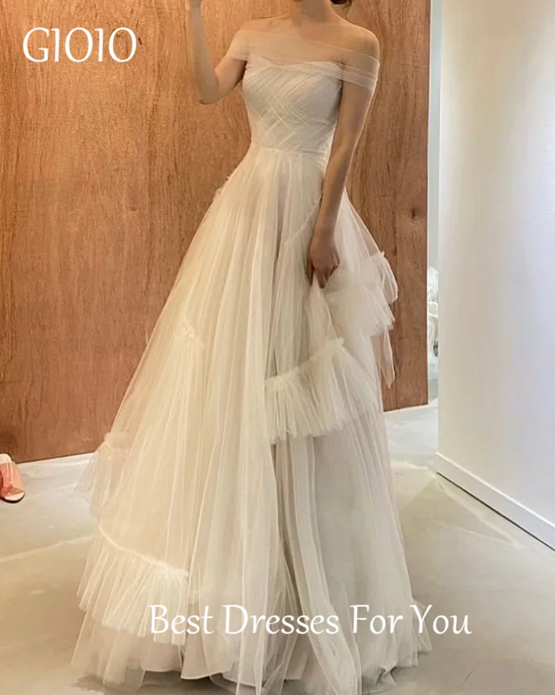 GIOIO Strapless Korea Garden Evening Dresses Tiered Sleeveless Formal 프롬드레스 Floor Length Elegant Prom Grown Party Women Bride