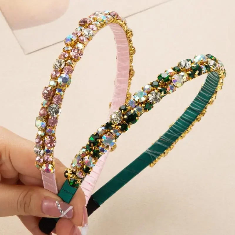 高級クリスタルラインストーンラップヘッドバンドファッションヘアアクセサリー女性のためのトレンドファインエッジヘアバンドヘアバンドフープガール