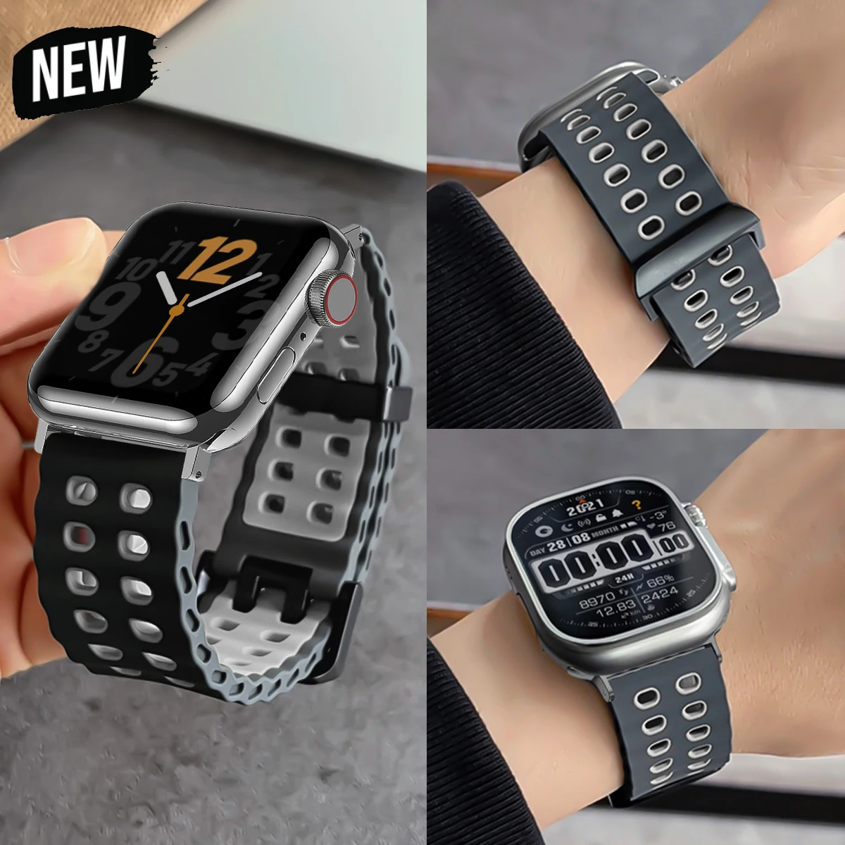 المحيط سيليكون حزام ل أبل الترا 2 3 49 مللي متر الفرقة تنفس سوار iWatch سلسلة 11/10 46 مللي متر 9 8 7 6 SE 45 مللي متر 44 مللي متر حزام #2