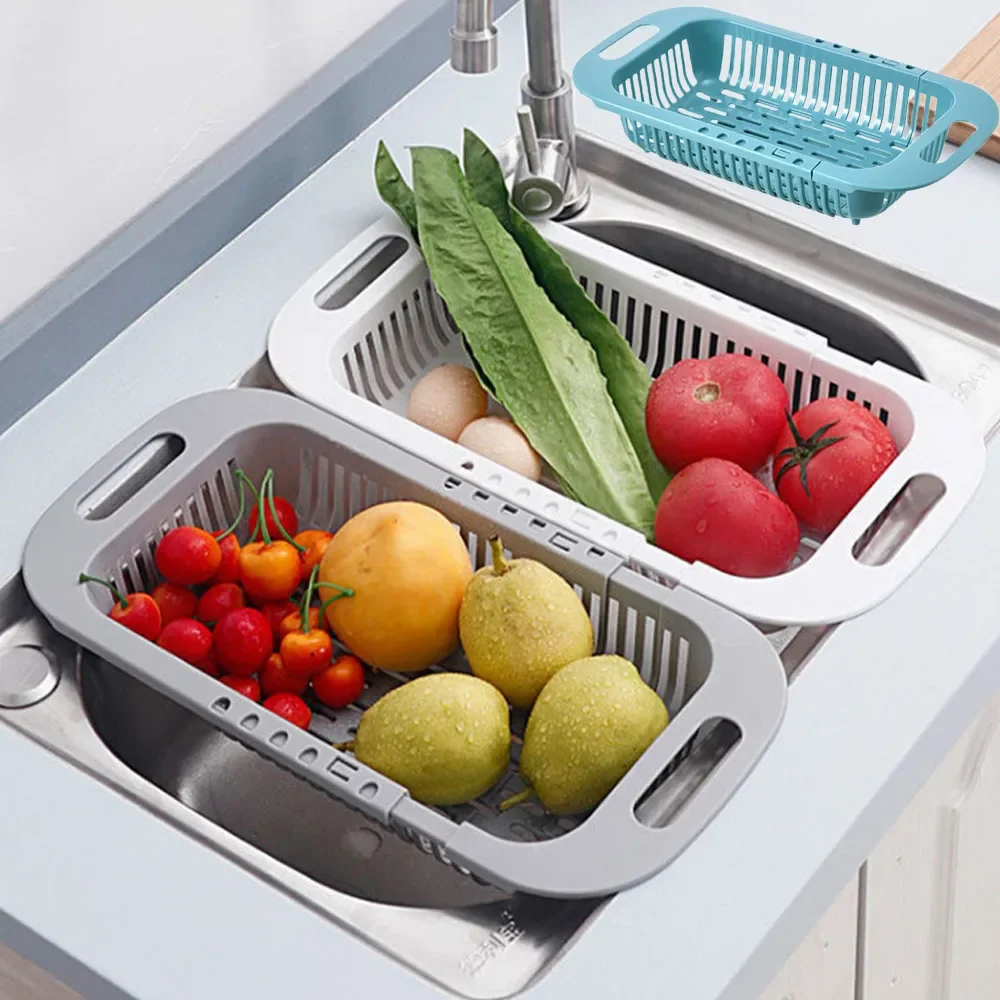 Panier égouttoir à poser sur l'évier - Lavez les légumes et les fruits, égouttez- Accessoires de cuisine extensibles, gadgets