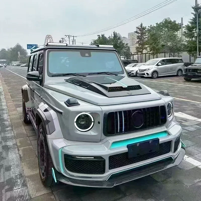 

For BENZ W463 W464 G350 G400 G500 G63 G65 Real Dry Carbon Fiber 08-2022 Front Roof Wing Lip Spoiler With 2 LED Lamp Accessories