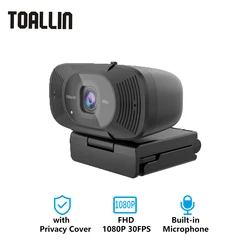 TOALLIN PC Webcam 1080P, Computer USB Camera, with Microphone, Web Camera for Conferening/ Streaming, Built-in Privacy Cover