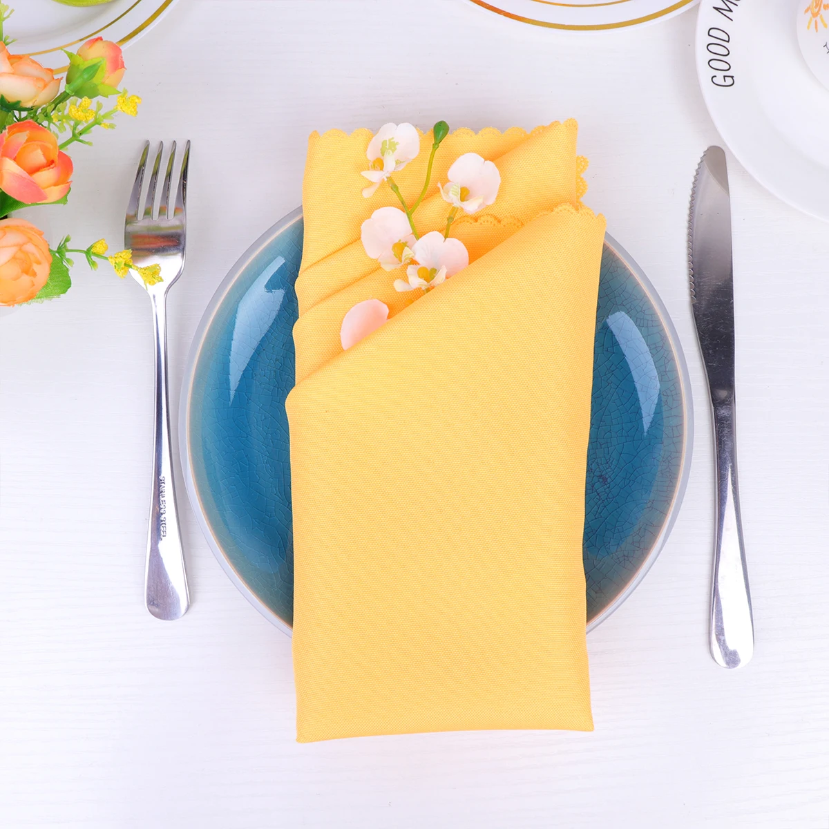 

4Pcs Golden Solid Color Napkin Cloth Simple Style Tableware Pad Placemat Home Hotel Restaurant Decorative Dining Accessory
