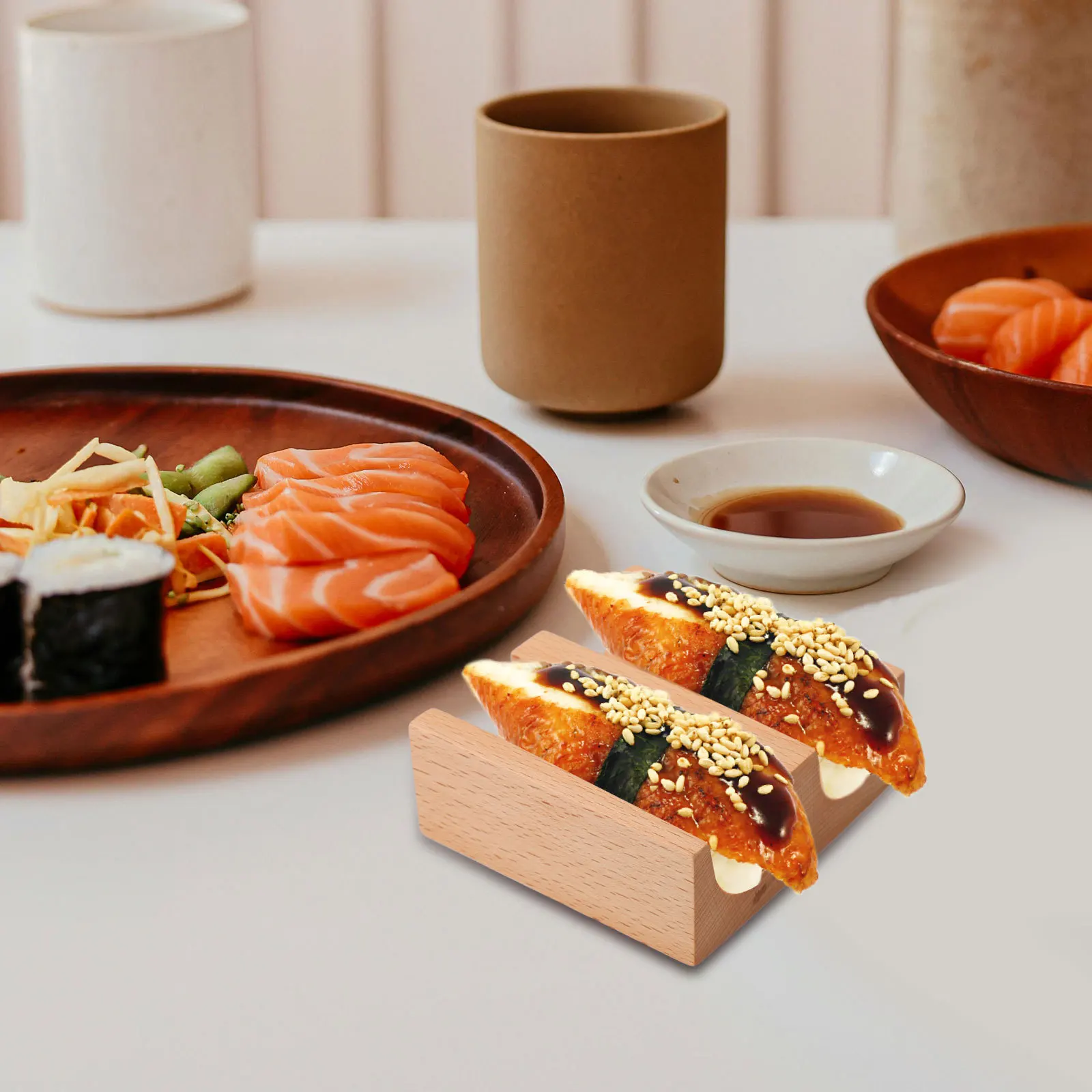 

1pcs U-Shaped Holder Wooden Stand Serving Tray Japanese Style Dish Rack Restaurant Sushi Supplies Dessert Display Plate Wood