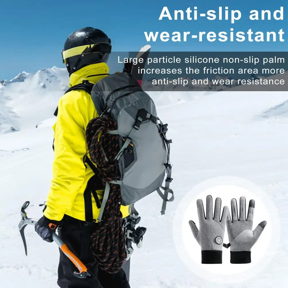 Touch Screen Cold Mountaineering Gloves With Pockets Winter Fleece Ski Gloves Full Finger Heated Warm Cycling Gloves