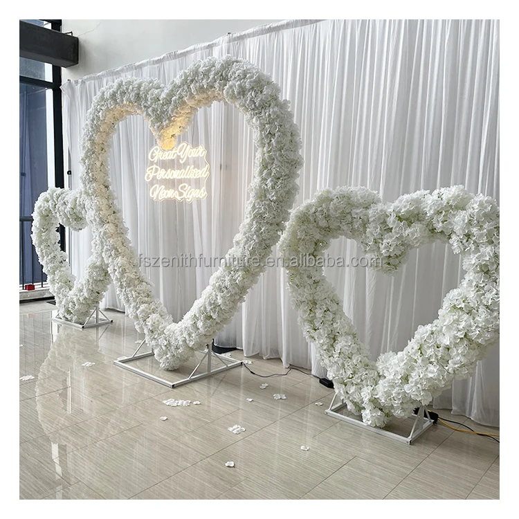 

5ft 8ft Custom Hydrangea Artificial Flower Decor Wedding Proposal White Heart Flower Arch for Event Supplies