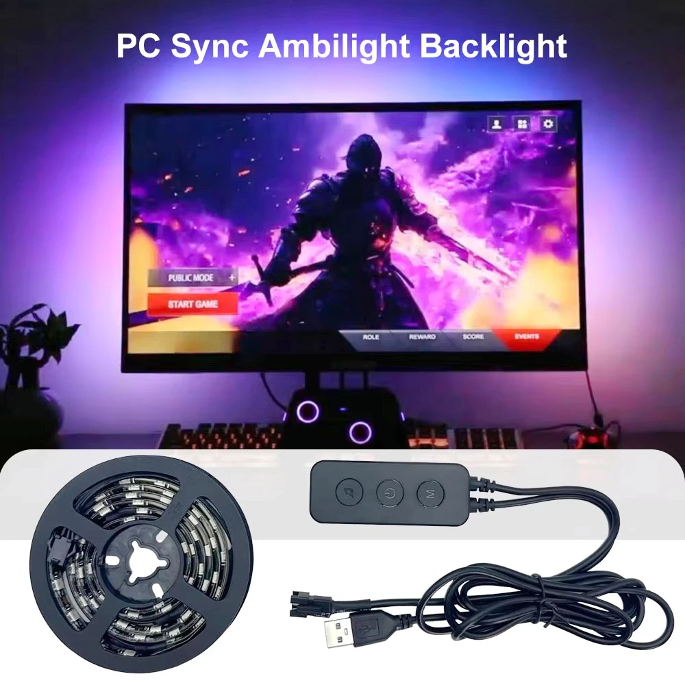 

Smart Light Strip 5V USB Gaming Decorative Ambiance DIY PC Computer Monitor Backlight RGB Color Sync Screen Light Strip