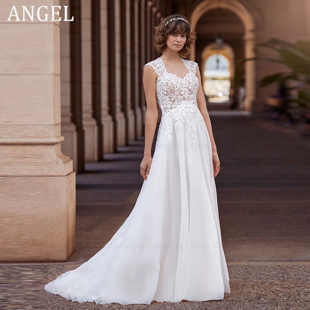 

ANGEL A-Line Sweetheart Exquisite Wedding Dresses 2024 Cap Sleeve Tulle Bridal Gowns Lace Applique Zipper Vestido de Novia Boda