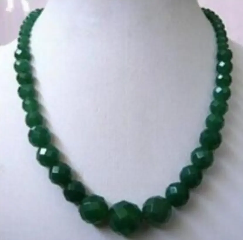 

6-14mm Faceted Natural Emerald Round Beads Necklace 17.5"