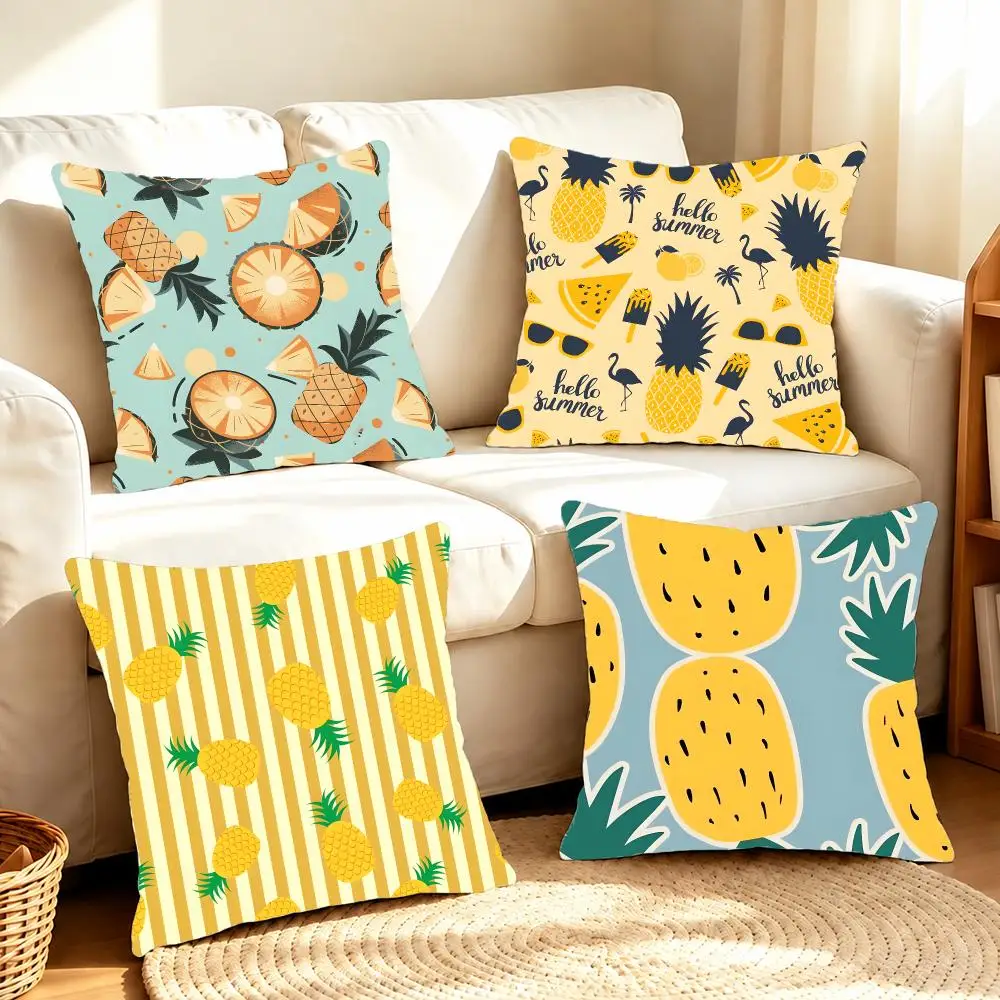 Sunny Sketchy Art P-Pineapple Cushion Cover Sofa Living Room Home Decor Invisible Zipper Anti-dustmite Shell