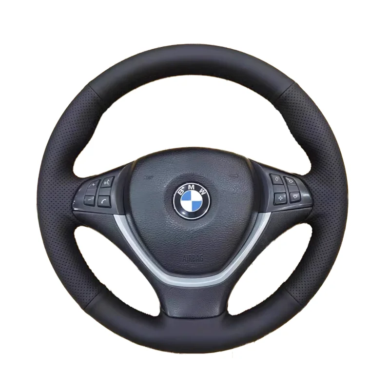 DIY Black Faux Leather Car Accessories Steering Wheel Cover For BMW X5 E70 2006-2013 X6 E71 2008-2014 E72 (ActiveHybrid X6)