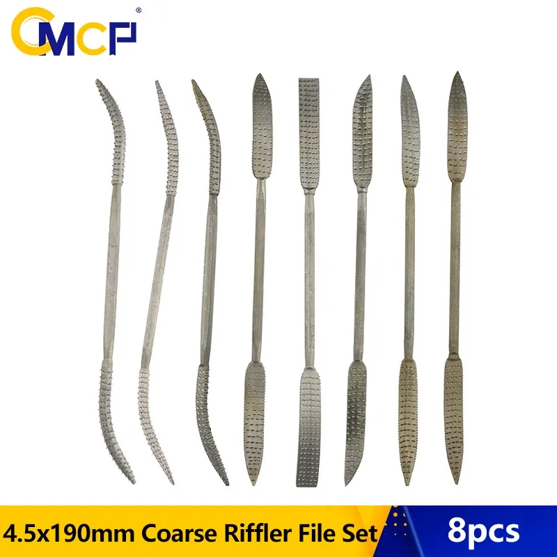 CMCP 8pcs 4.5x190mm Coarse Riffler File Set Double Ended Coarse Hand Tool 190mm Rasper For Wood Carving