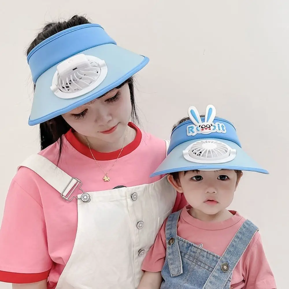 

Frog Cartoon Summer Sun Hat With Fan Large Brim Rechargeable Cooling Fan Empty Top Hat Kid Cap Fan Cooling Hat Sunshade Cap