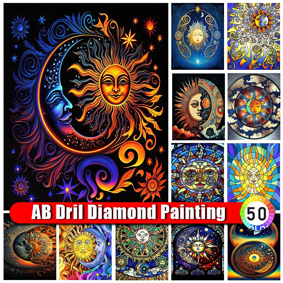 

Zipper Bag AB Diamond Painting Cartoon Cross Stitch Full Diamond Embroidery Sun Moon Mandala Square Rhinestone Mosaic Picture