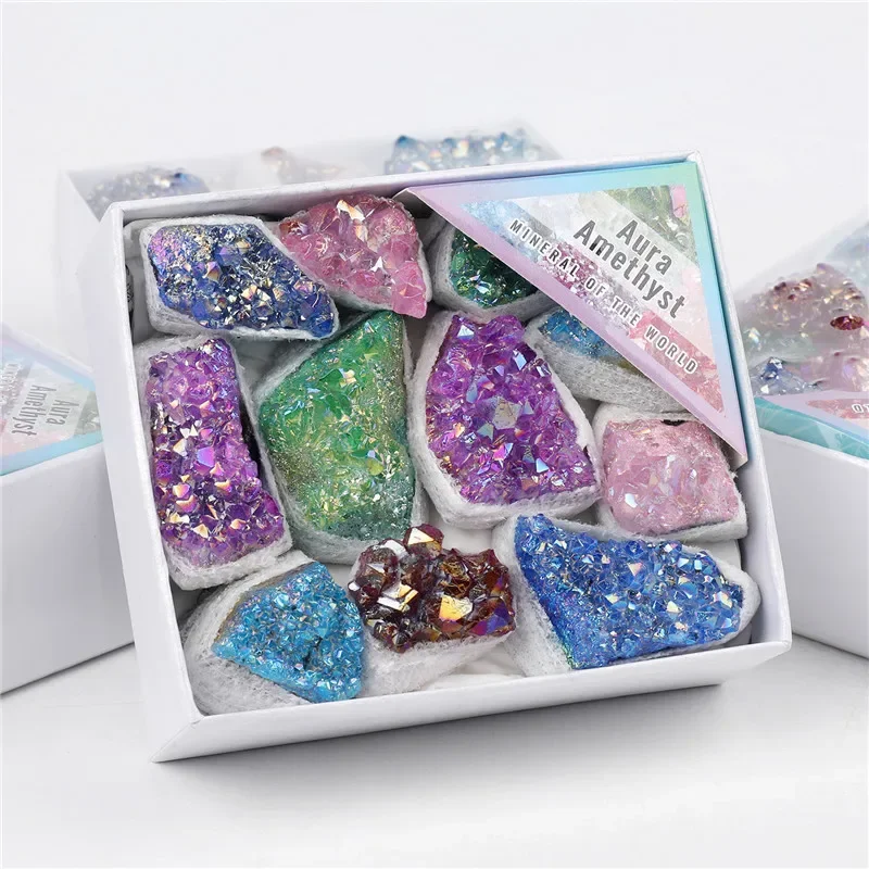 

Colorful Plated Crystal Cluster Mineral Specimens Reiki Ore Rock Natural Stone Box Aromatherapy Healing Crystals Fish Tank Decor